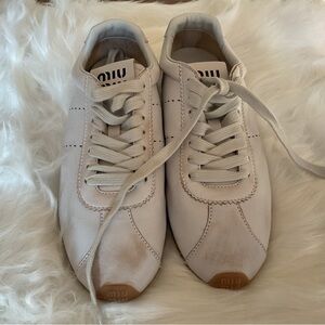 Miu Miu Plume Nappa White Leather Sneakers Size 40EU 9.5 USA